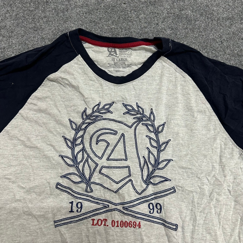 Akademiks T-Shirt Mens Size 3XL Grey Navy Blue Raglan Graphic Cotton Streetwear - Picture 2 of 7